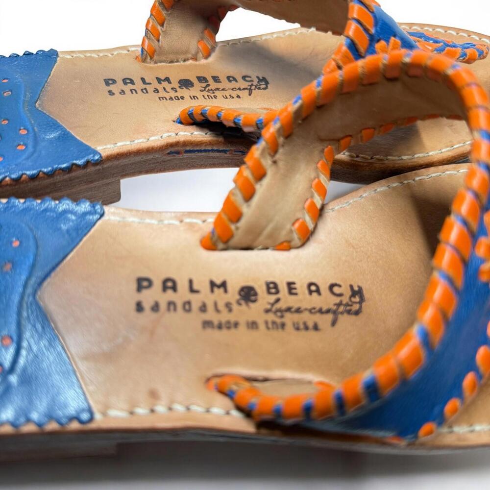 Palm Beach Leather Sandals Royal/Orange Whipstitch Thong Flip-Flop Women’s Sz 8 - Picture 4 of 9